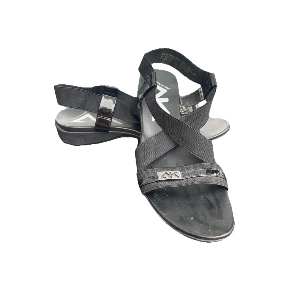 Anne Klein Sport Kindheart Black‎ Elastic Crisscross Wedge Sandals Womens 8M